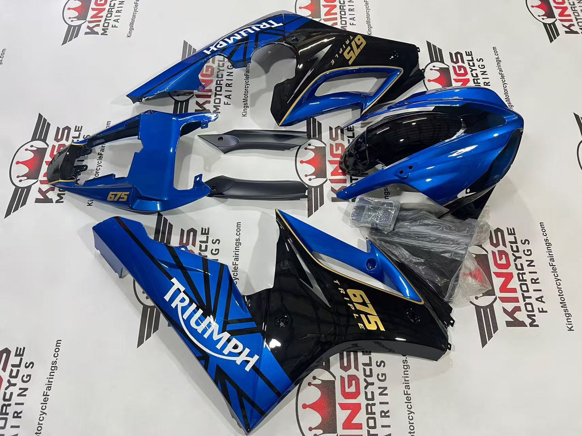 Triumph Daytona 675 Fairings (2009-2012) Blue, Black, White, Gold from KingsMotorcycleFairings.com