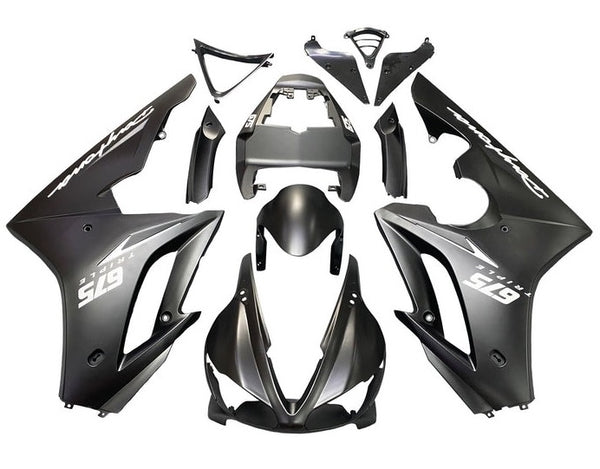Triumph Daytona 675 Fairings (2009-2012) Matte Black, White at KingsMotorcycleFairings.com