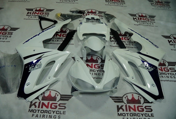 Triumph Daytona 675 Fairings (2009-2012) Pearl White, Dark Blue at KingsMotorcycleFairings.com
