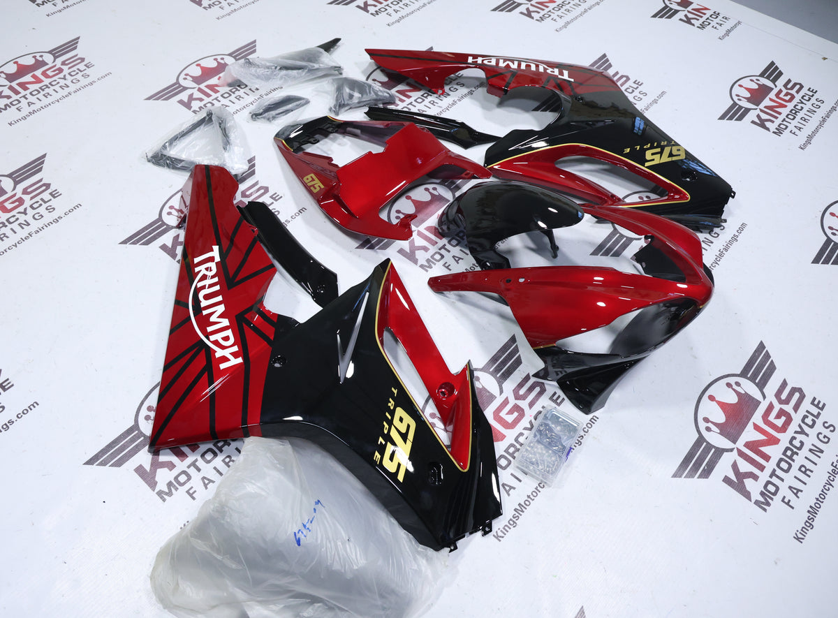Triumph Daytona 675 (2009-2012) Red Candy, Black, Gold, White Fairings at KingsMotorcycleFairings.com