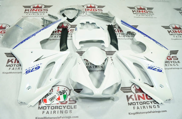 Triumph Daytona 675 Fairings (2009-2012) White Gloss, Blue by KingsMotorcycleFairings.com