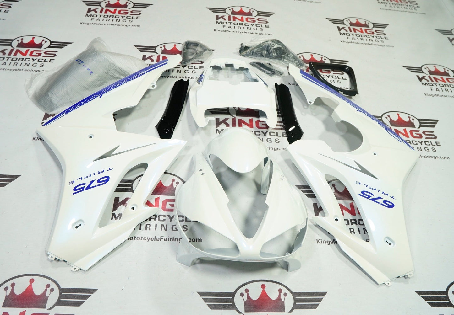 Triumph Daytona 675 Fairings (2009-2012) White, Blue, Black at KingsMotorcycleFairings.com
