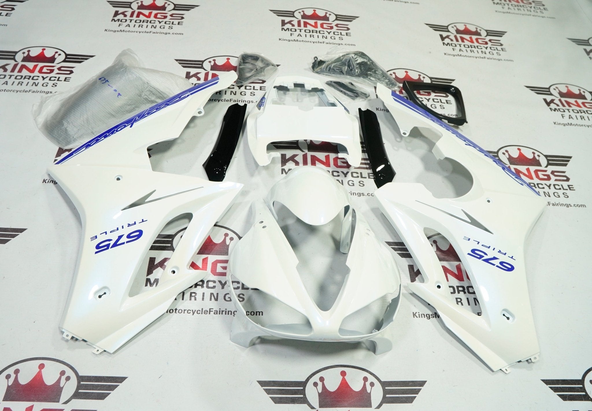 Triumph Daytona 675 Fairings (2009-2012) White, Blue, Black at KingsMotorcycleFairings.com