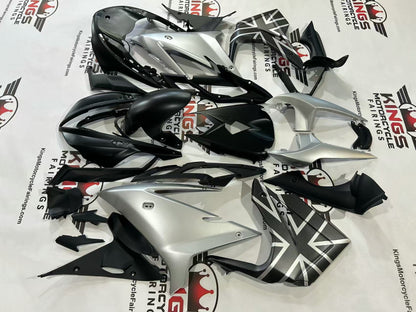 Triumph Daytona 675 Fairings (2013-2016) Matte Black, Matte Silver Flag from KingsMotorcycleFairings.com