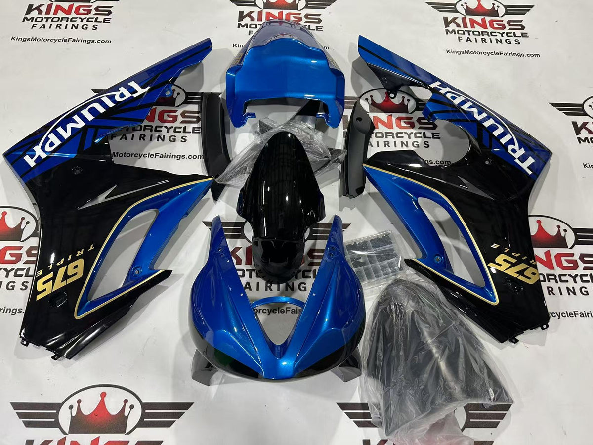 Triumph Daytona 675 Race Fairings (2006-2008) Blue, Black, Gold, White from KingsMotorcycleFairings.com
