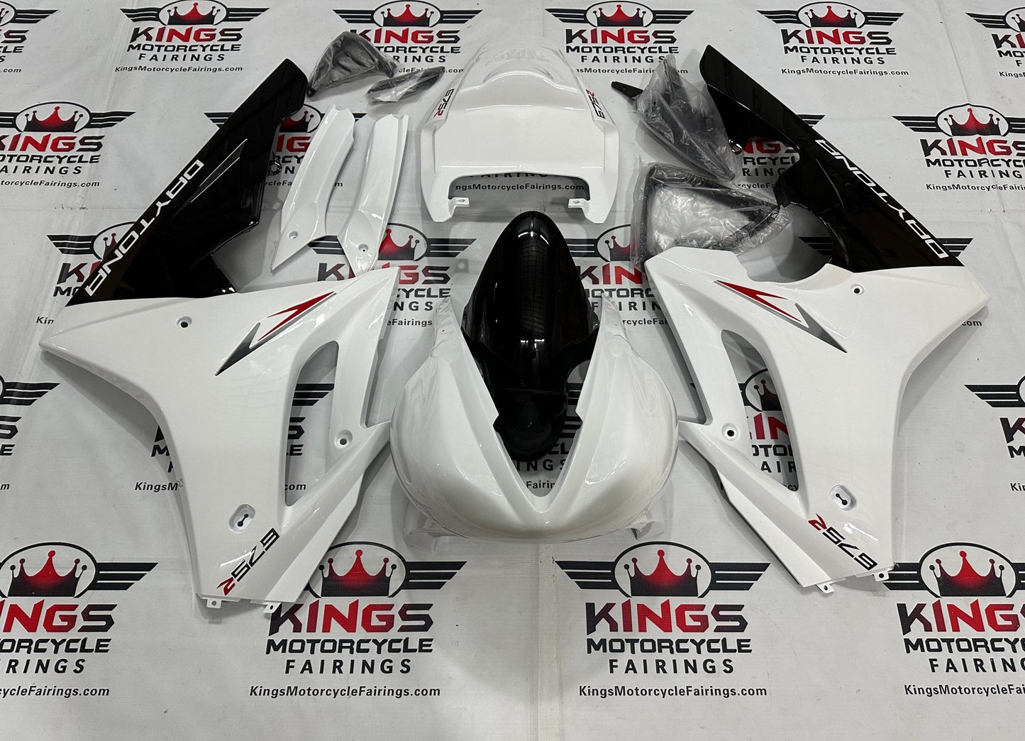 Triumph Daytona 675 Race Fairings (2009-2012) White, Black, Red at KingsMotorcycleFairings.com