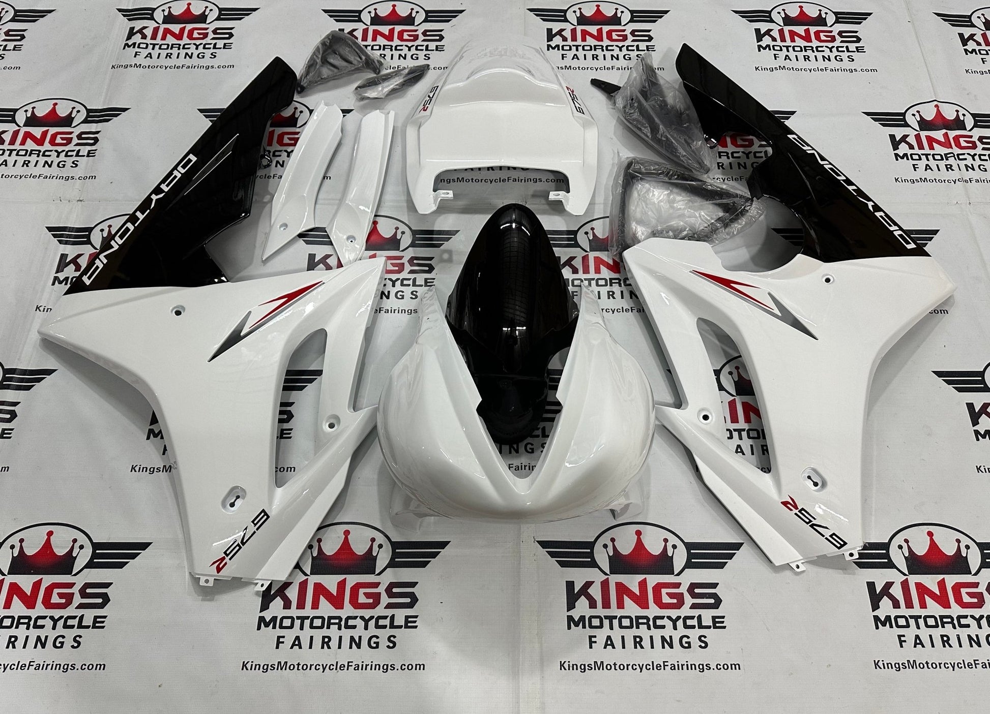 Triumph Daytona 675 Race Fairings (2009-2012) White, Black, Red at KingsMotorcycleFairings.com