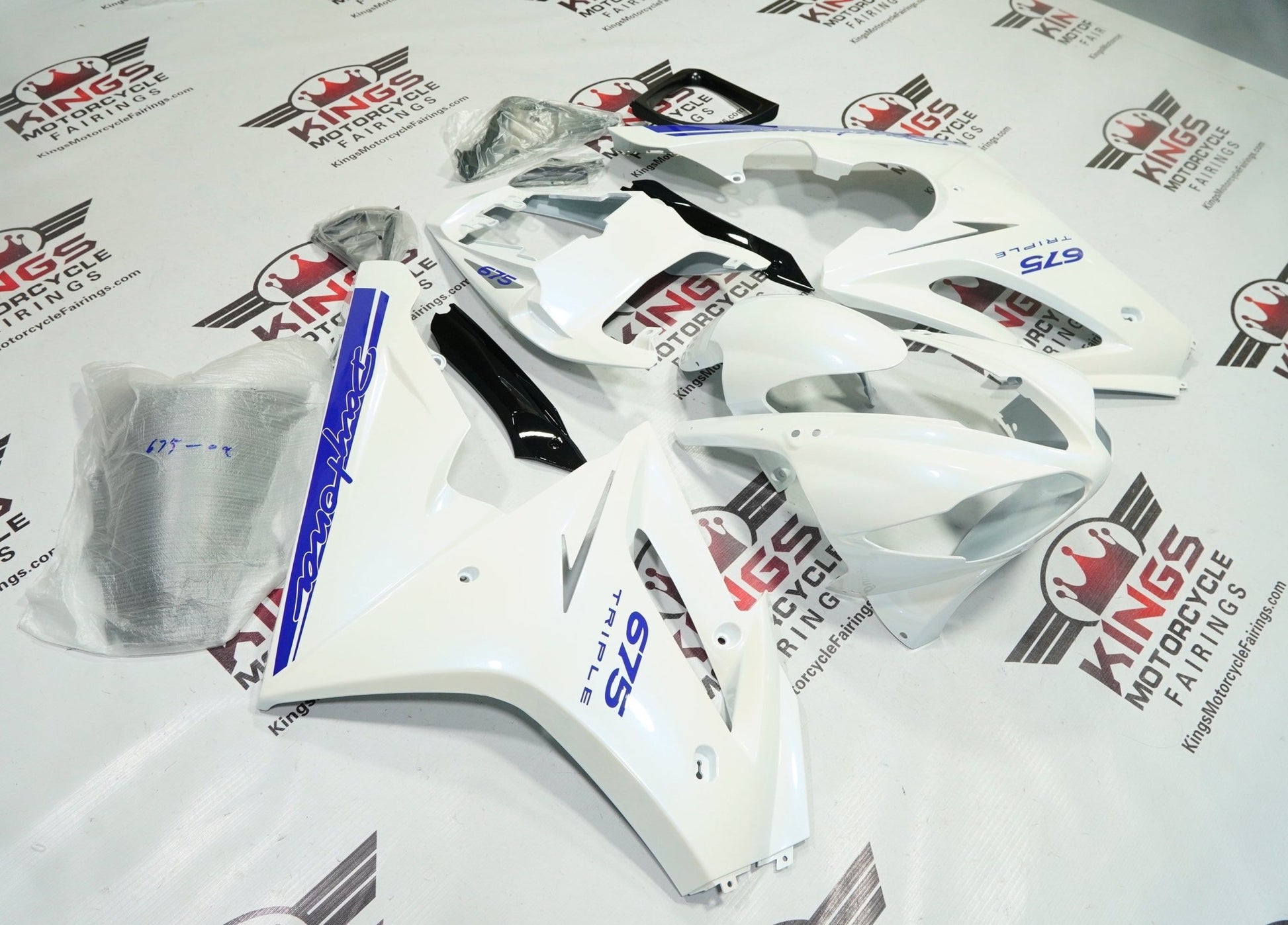 Triumph Daytona 675 Fairing Kit (2009-2012) White, Blue, Black at KingsMotorcycleFairings.com