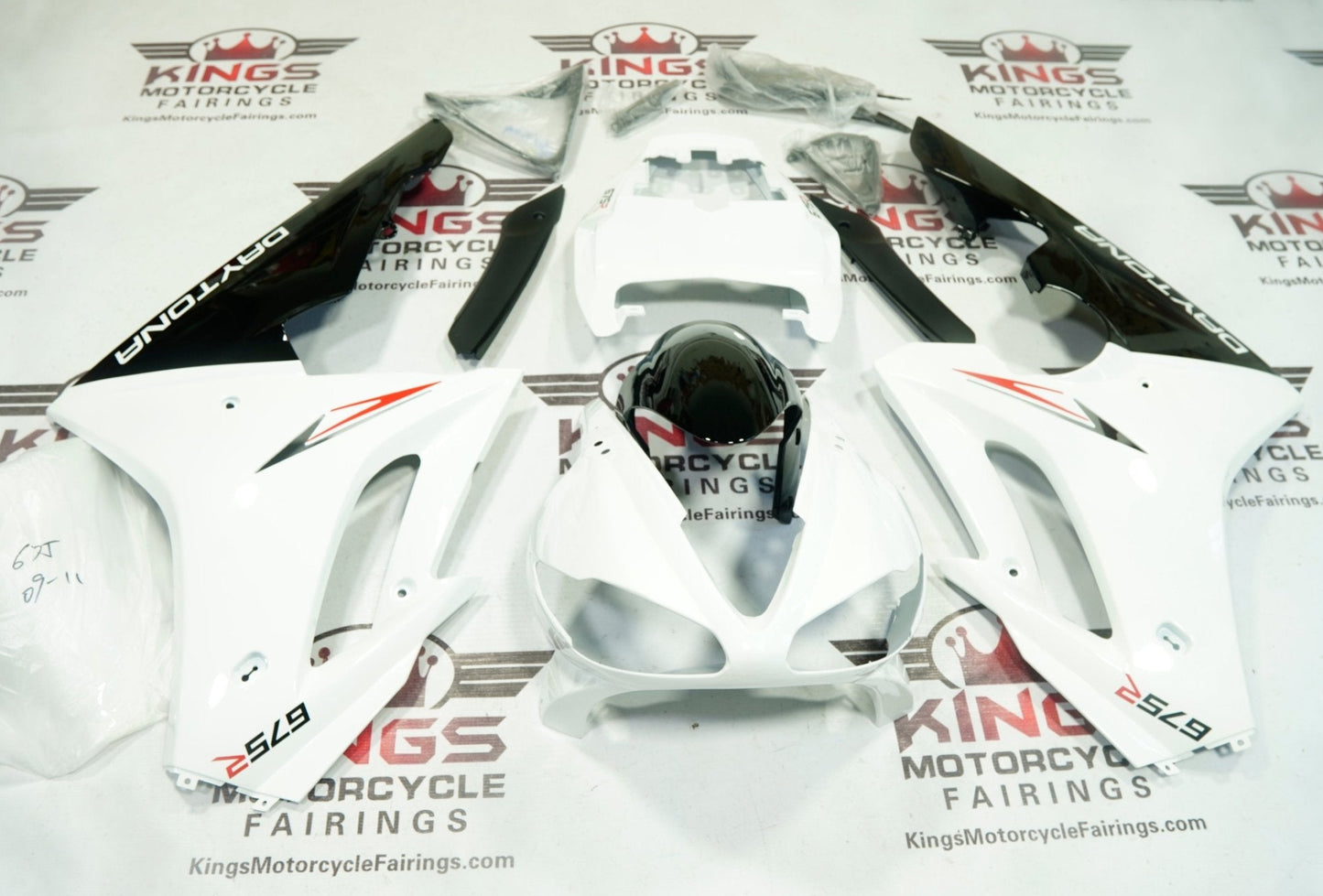 Triumph Daytona 675 Fairing Set (2009-2012) White, Black, Red at KingsMotorcycleFairings.com