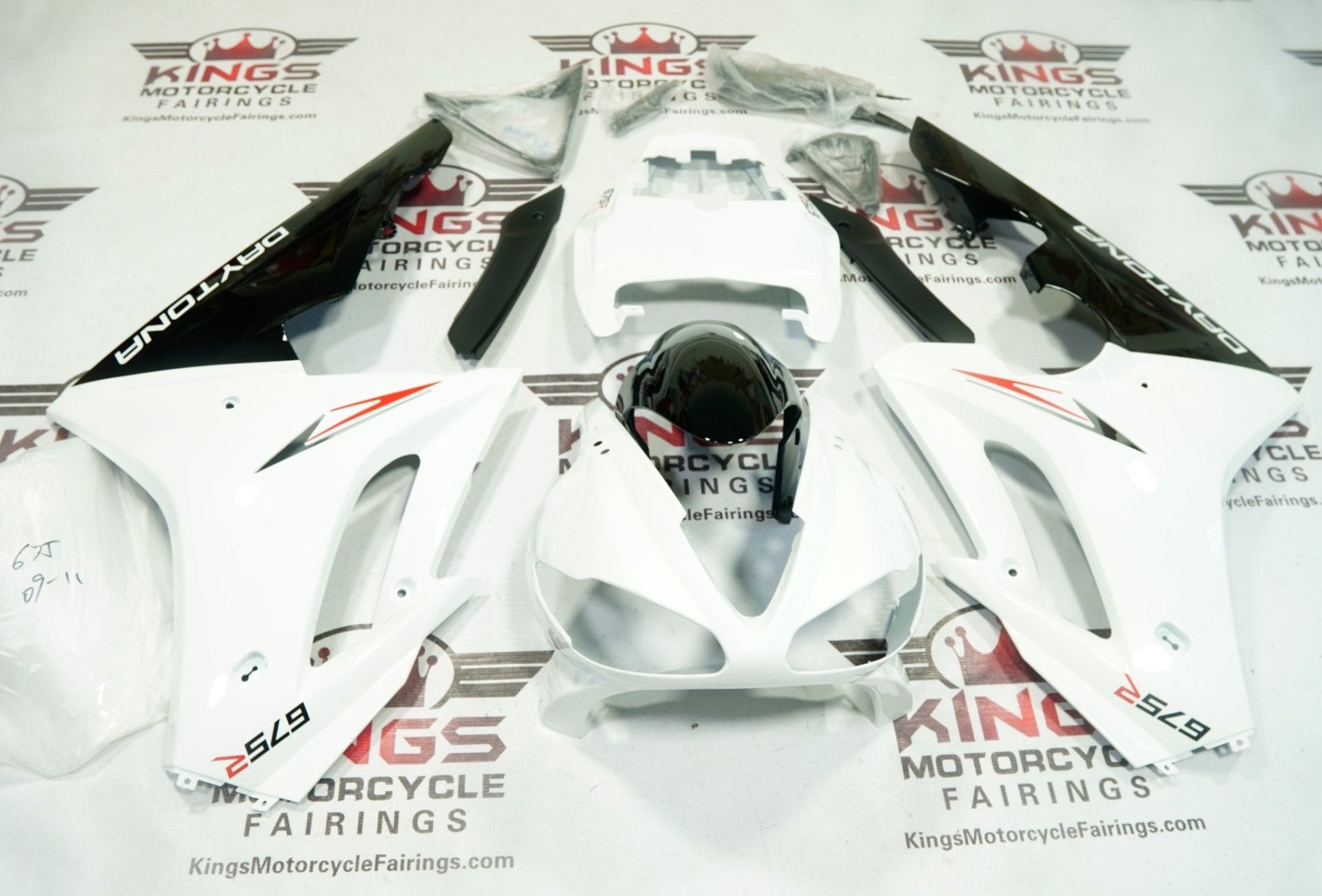 Triumph Daytona 675 Fairing Set (2009-2012) White, Black, Red at KingsMotorcycleFairings.com