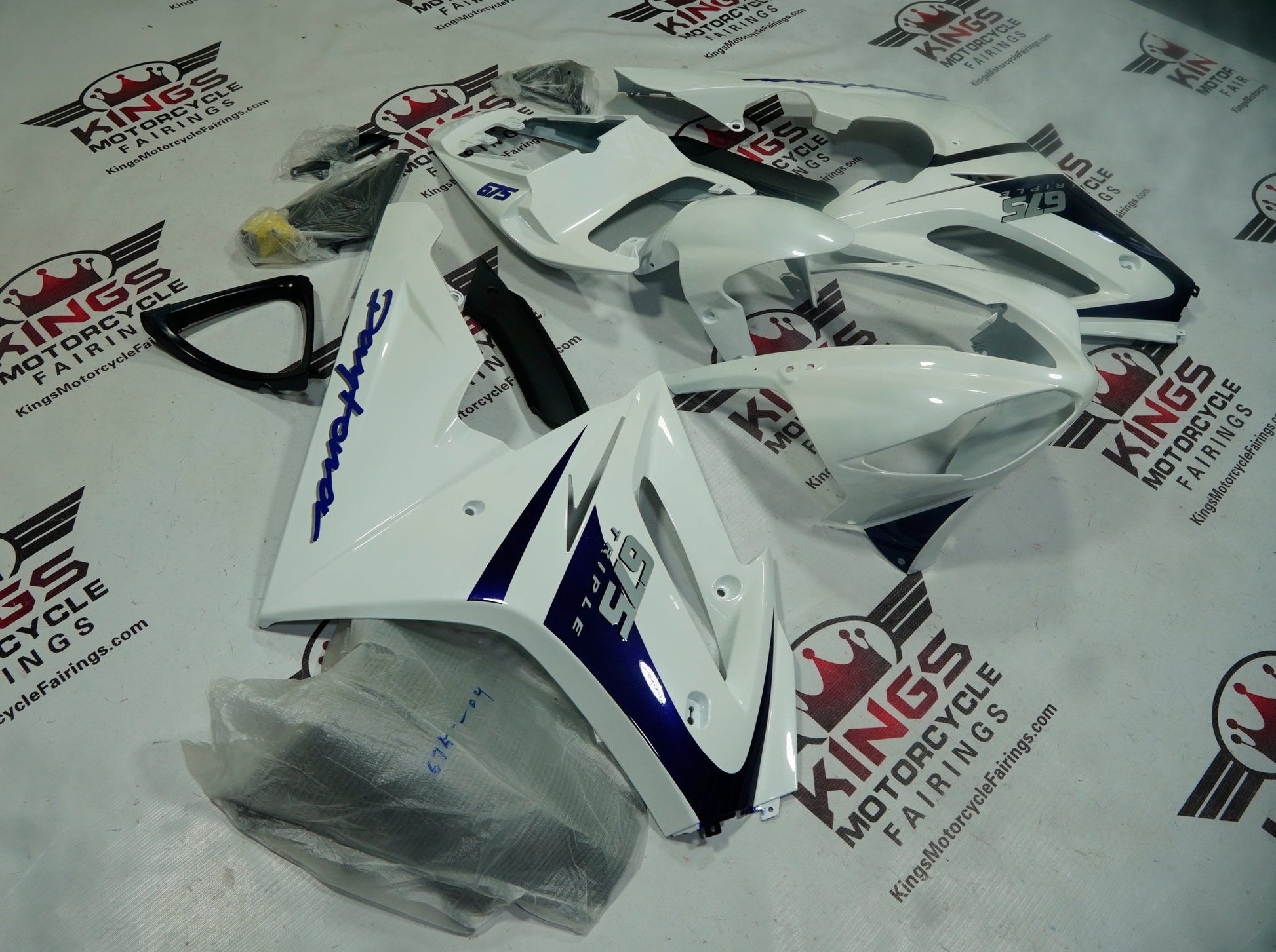 Triumph Daytona 675 Fairing Set (2009-2012) White, Dark Blue, Gray at KingsMotorcycleFairings.com