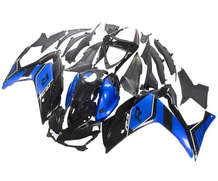 YAMAHA R3 Fairings (2015-2018) Black, Blue, White Stripe at KingsMotorcycleFairings.com