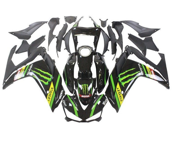 YAMAHA YZF-R3 Fairings (2015-2018) Black, Green, Monster Energy at KingsMotorcycleFairings.com
