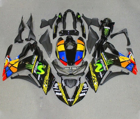 YAMAHA YZF-R3 Fairings (2015-2018) Black, Multicolor Movistar at KingsMotorcycleFairings.com