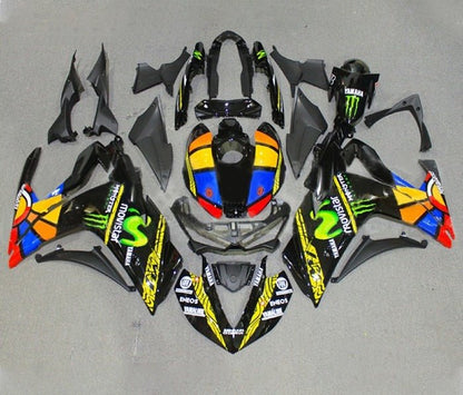 YAMAHA R3 Fairings (2015-2018) Black, Multicolor Movistar at KingsMotorcycleFairings.com