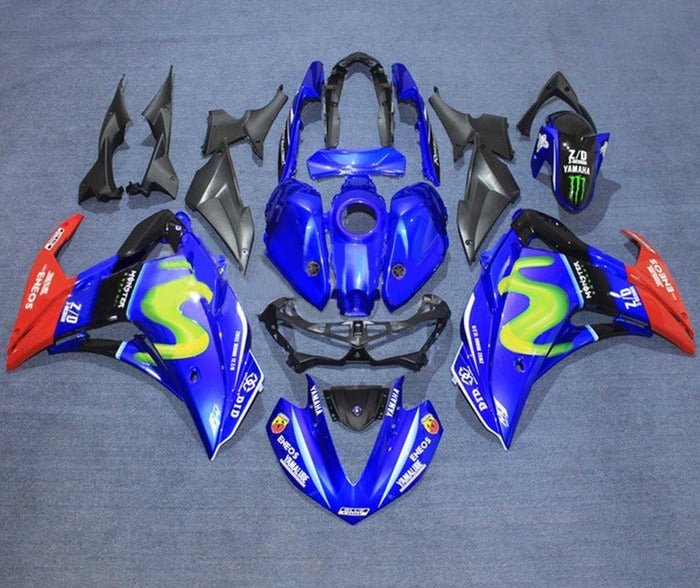 YAMAHA R3 Fairings (2015-2018) Blue, Red Eneos at KingsMotorcycleFairings.com