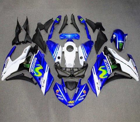 YAMAHA YZF-R3 Fairings (2015-2018) Blue, White Rossi at KingsMotorcycleFairings.com
