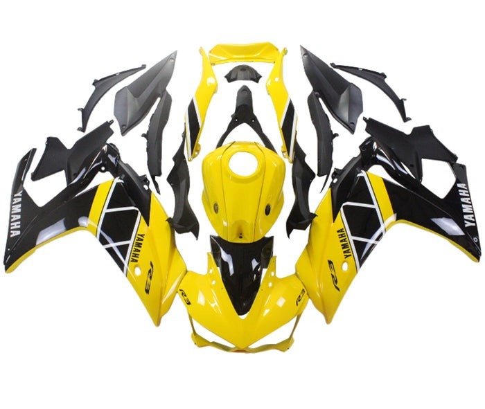 YAMAHA R3 Fairings (2015-2018) Yellow, Black, White Stripe at KingsMotorcycleFairings.com