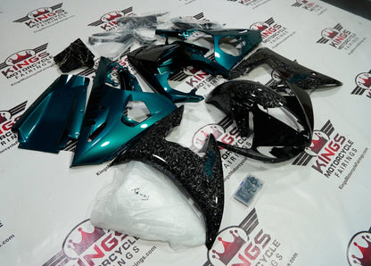 YAMAHA R6 Fairings (2005) Faux Forged Carbon Fiber, Green, Black at KingsMotorcycleFairings.com