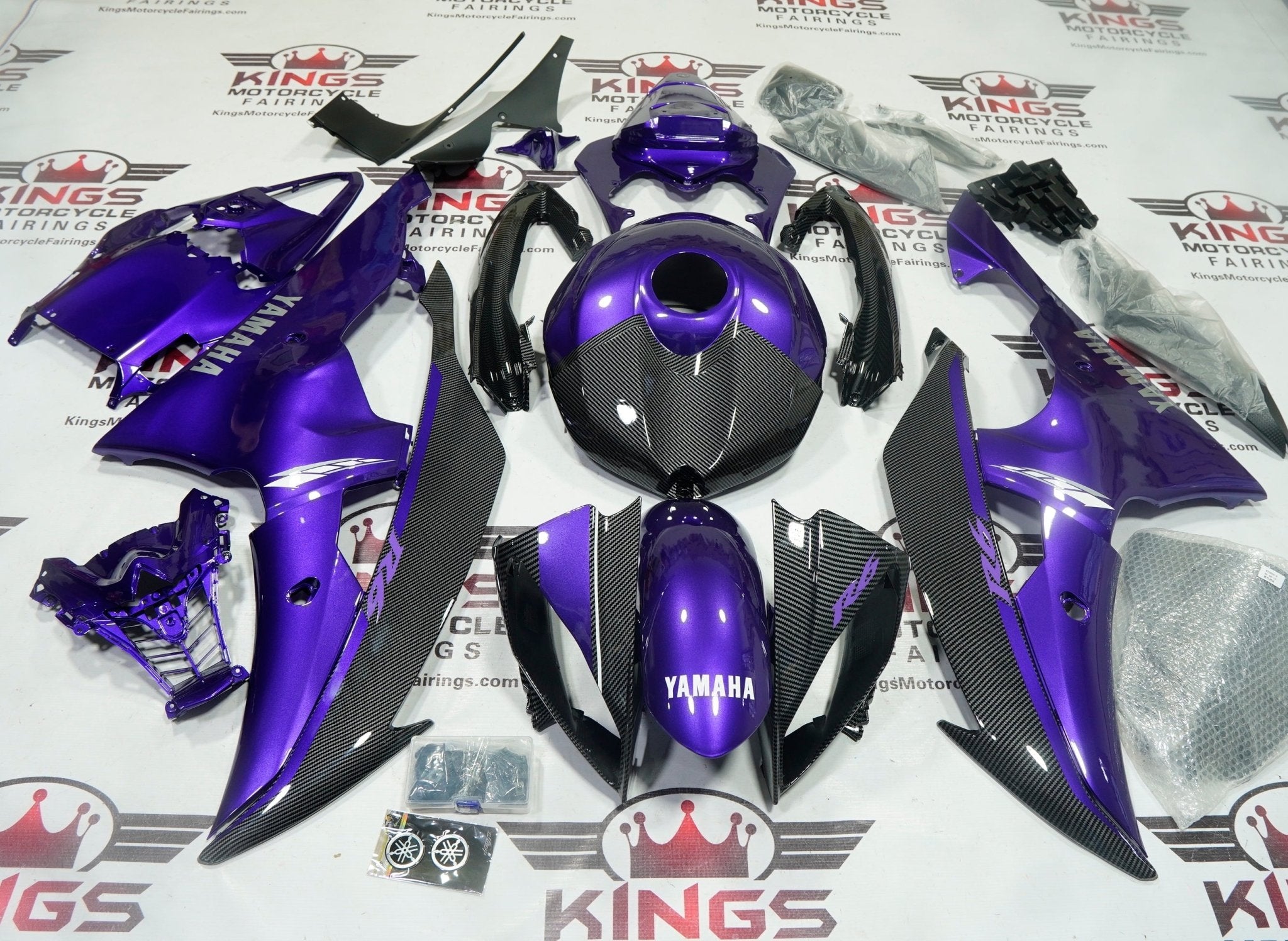 Yamaha R6 Fairings (2008-2016) Carbon Fiber, Purple, White – Kings ...