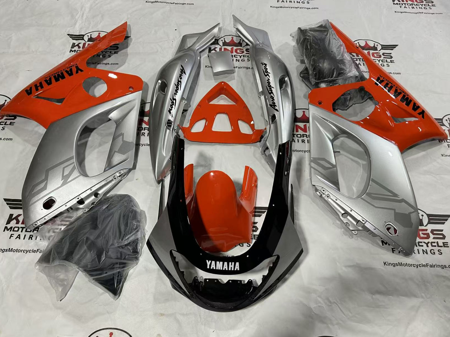 YAMAHA YZF600R Fairing Set (1998-2007) Silver, Orange, Black at KingsMotorcycleFairings.com
