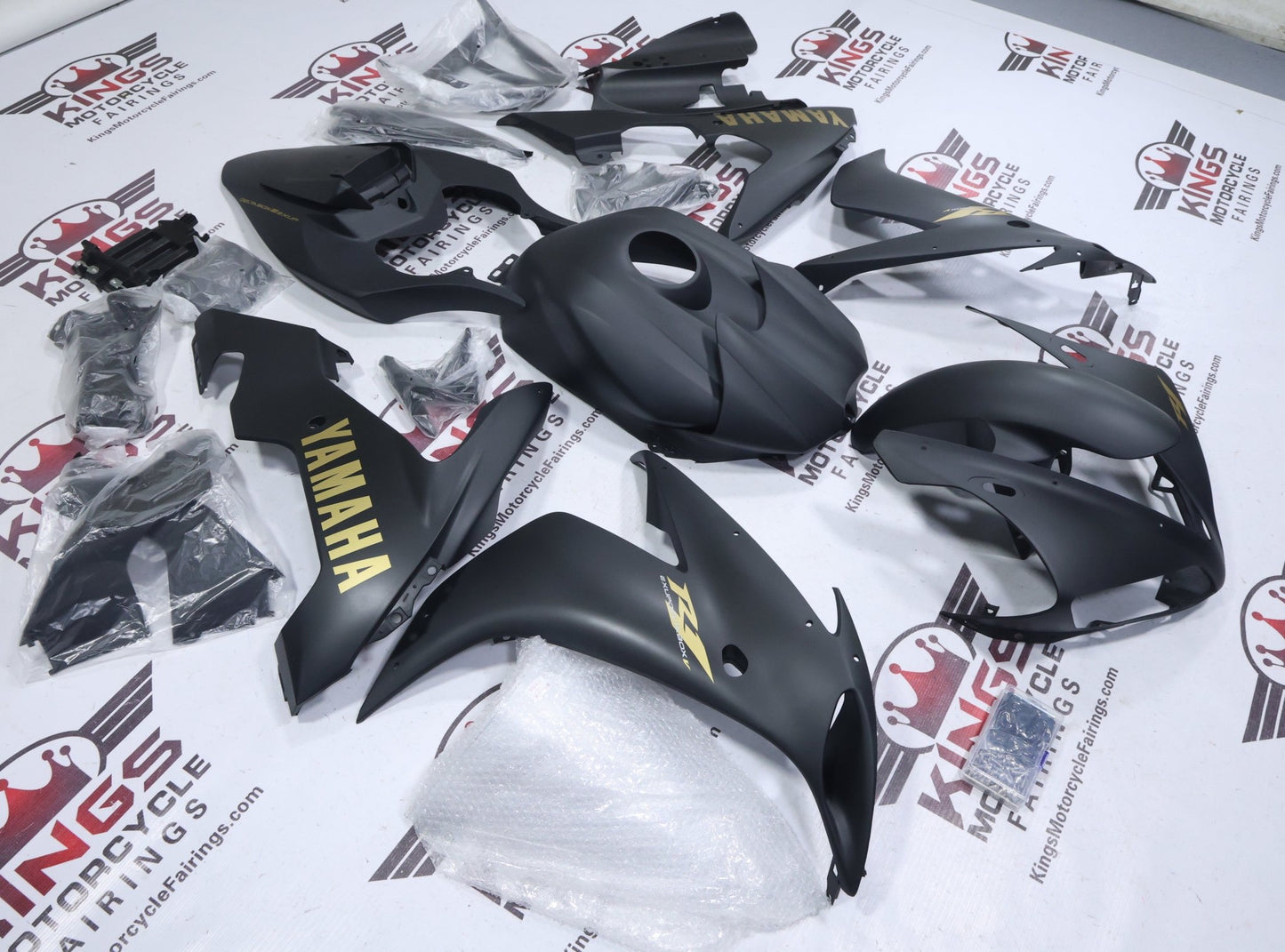 Yamaha R1 Fairing Kit (2004-2006) Flat Black, Flat Gold at KingsMotorcycleFairings.com