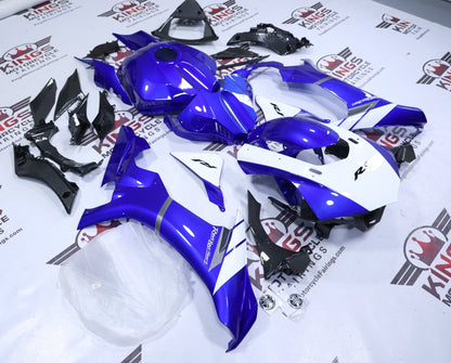 Yamaha R1 Fairing Kit (2015-2019) Blue, White, Gray, Faux Carbon Fiber at KingsMotorcycleFairings.com