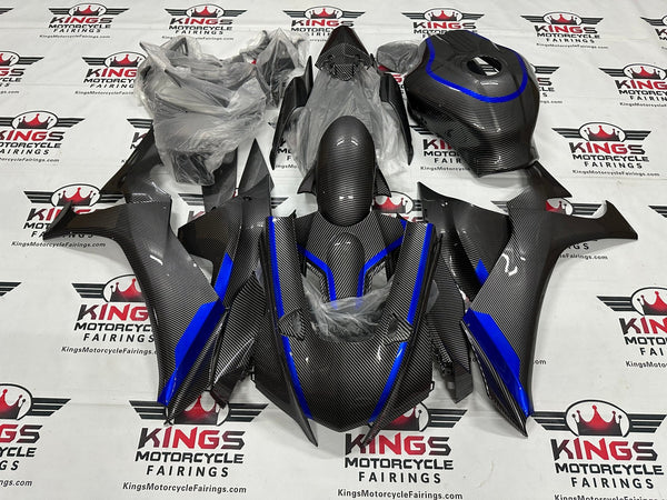 Yamaha R1 Fairing Kit (2020-2025) Faux Carbon Fiber, Blue Stripe at KingsMotorcycleFairings.com