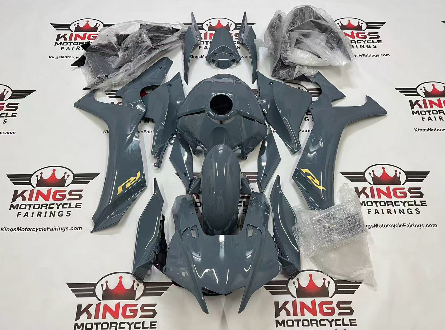 Yamaha R1 Fairing Kit (2020-2025) Gray, Gold at KingsMotorcycleFairings.com