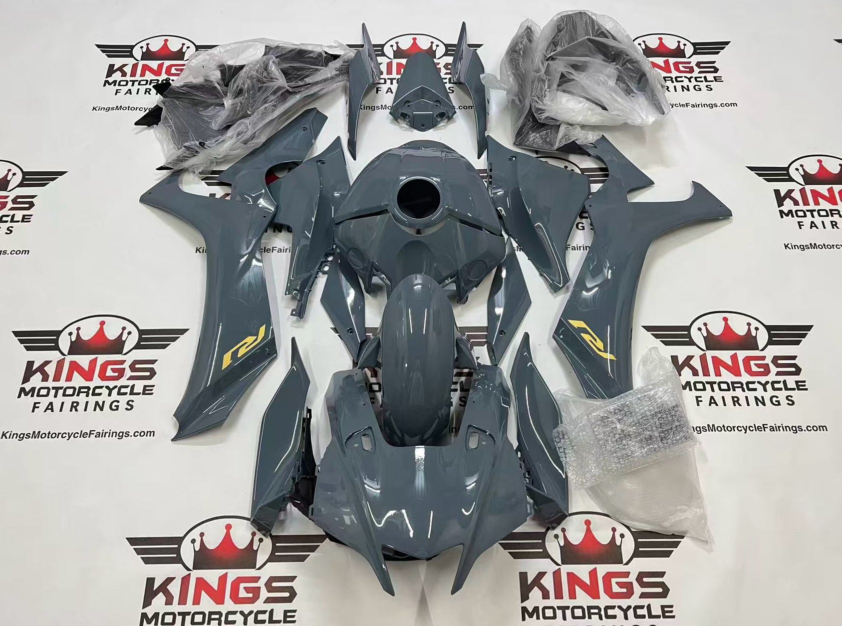 Yamaha R1 Fairing Kit (2020-2025) Gray, Gold at KingsMotorcycleFairings.com