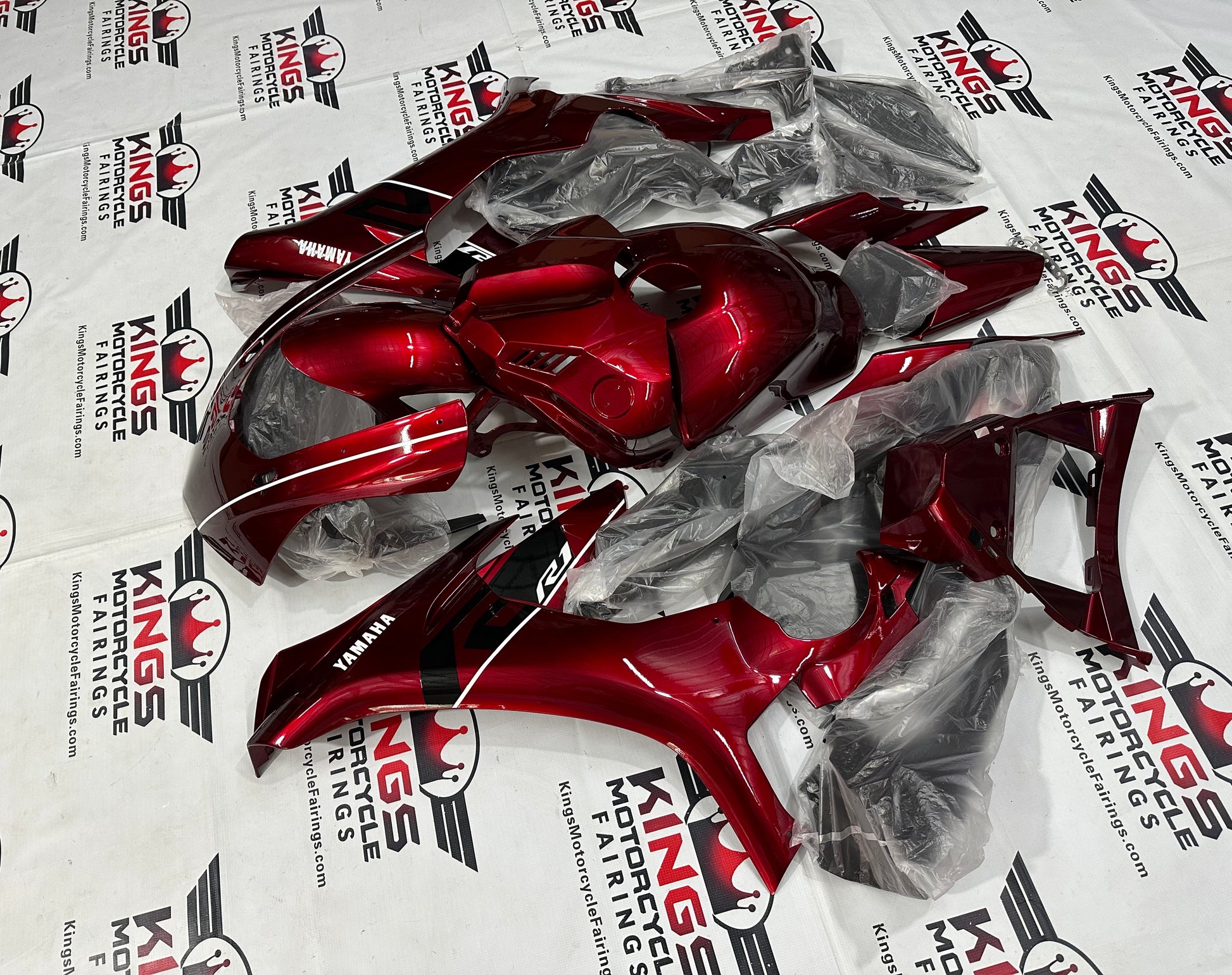 Yamaha R1 Fairing Set (2015-2019) Candy Red, White Stripe at KingsMotorcycleFairings.com