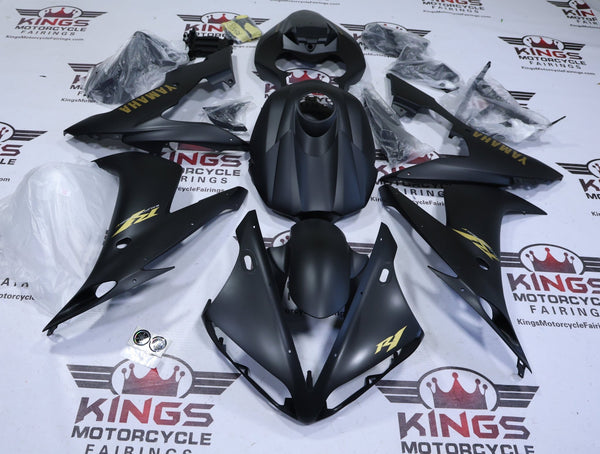 Yamaha R1 Fairings (2004-2006) Flat Black, Gold at KingsMotorcycleFairings.com