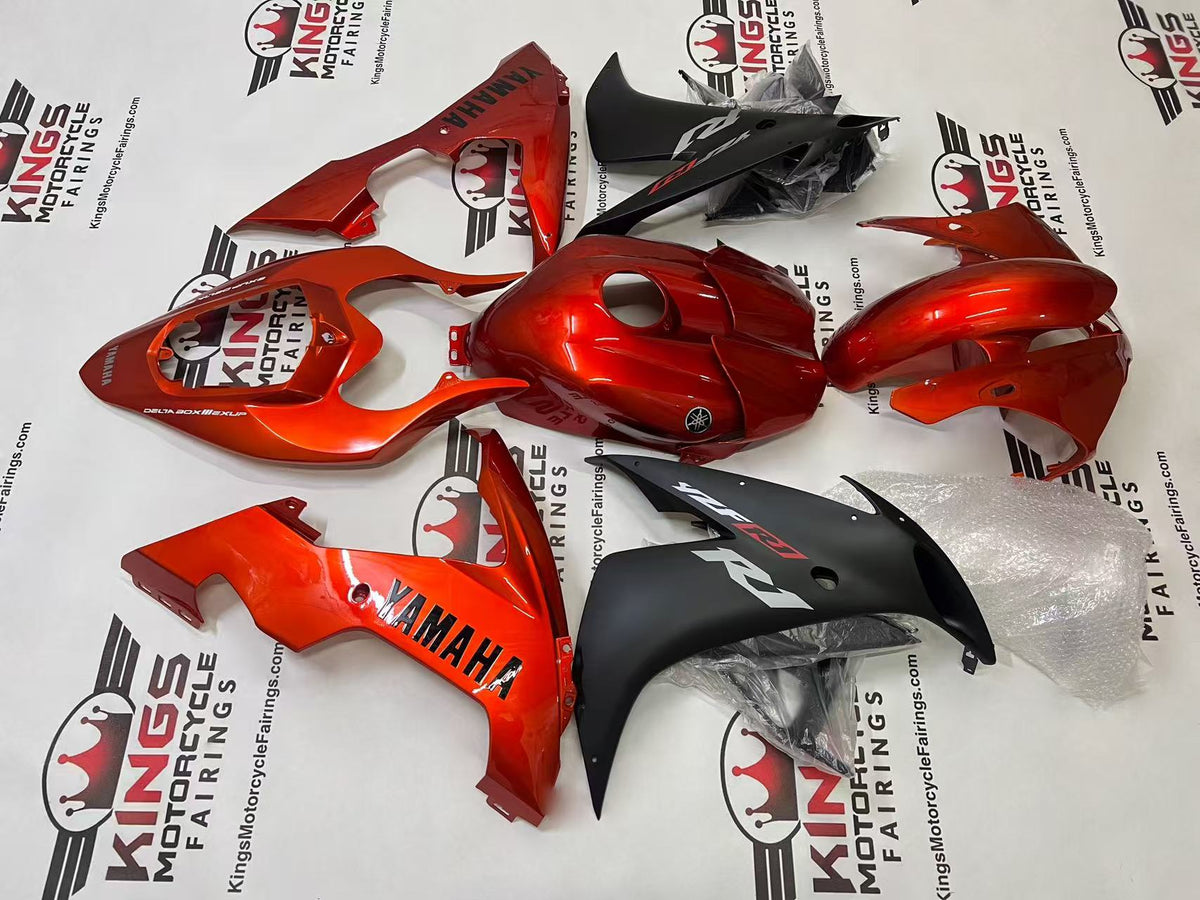 Yamaha R1 Fairings (2004-2006) Orange Candy, Matte Black at KingsMotorcycleFairings.com