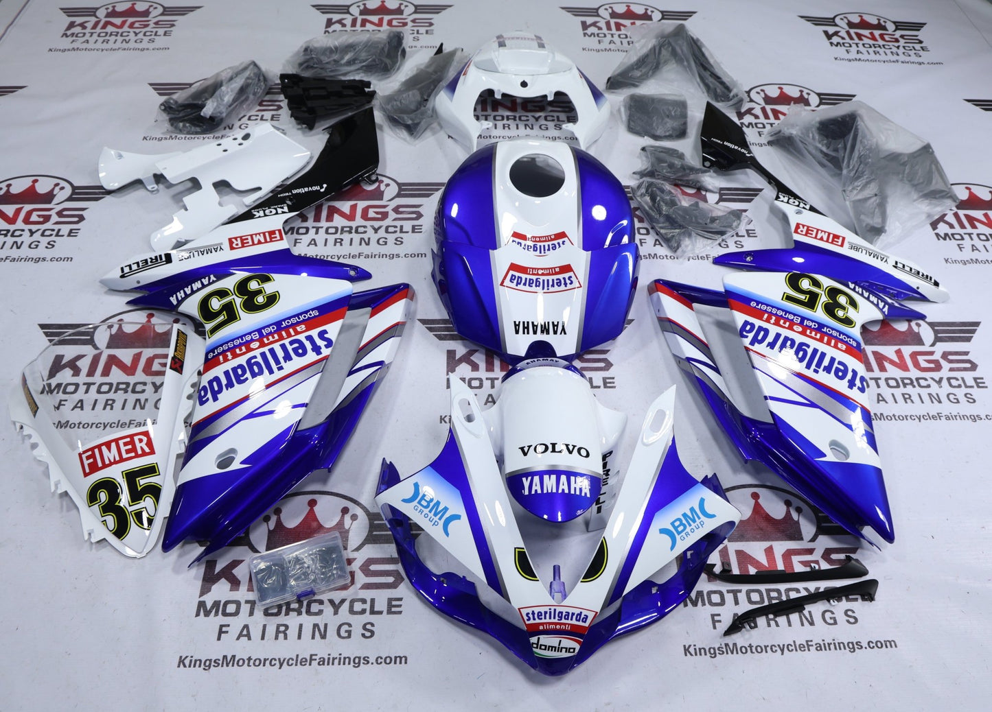 Yamaha R1 Fairings (2007-2008) Blue, White Sterilgarda #35 at KingsMotorcycleFairings.com