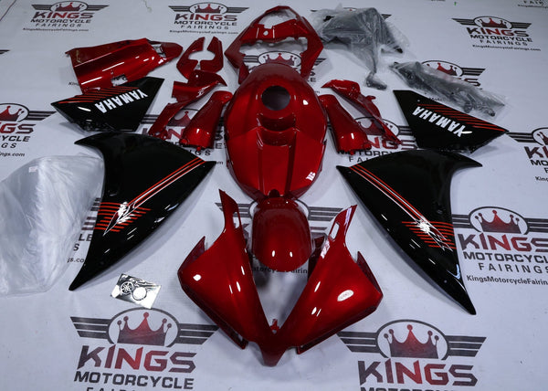 Yamaha R1 Fairings (2012-2014) Candy Red, Black, White Stripe at KingsMotorcycleFairings.com