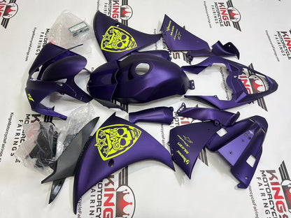Yamaha R1 Fairings (2012-2014) Matte Purple, Neon Yellow Skull at KingsMotorcycleFairings.com