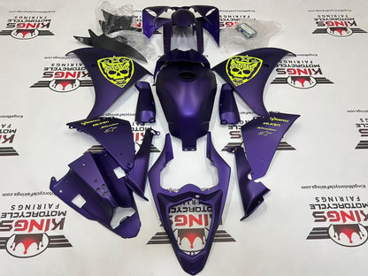 Yamaha R1 Fairings (2012-2014) Matte Purple, Neon Yellow Skull from KingsMotorcycleFairings.com