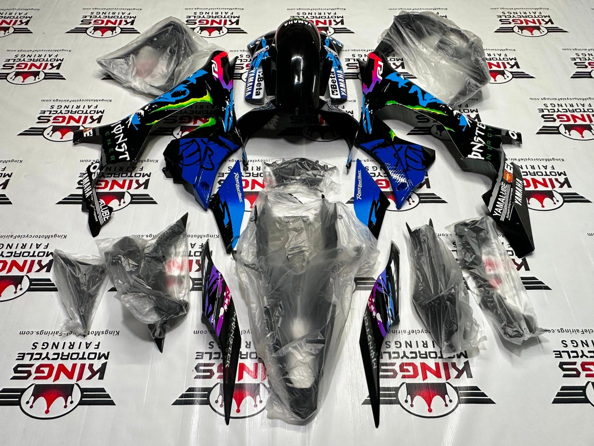 Yamaha R1 Fairings (2015-2019) Black, Blue Monster at KingsMotorcycleFairings.com