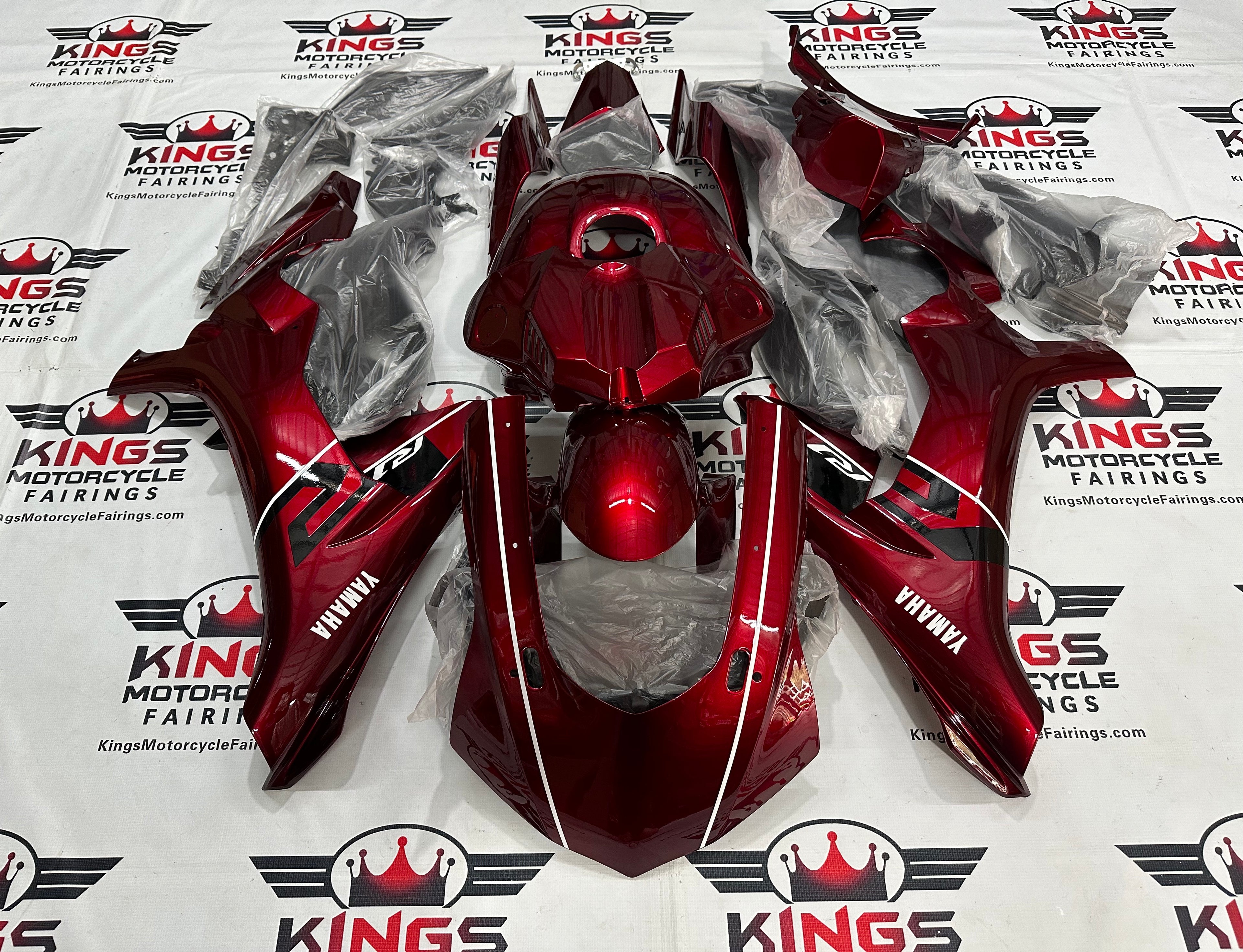 Yamaha R1 Fairings (2015-2019) Candy Red, White Stripe at KingsMotorcycleFairings.com