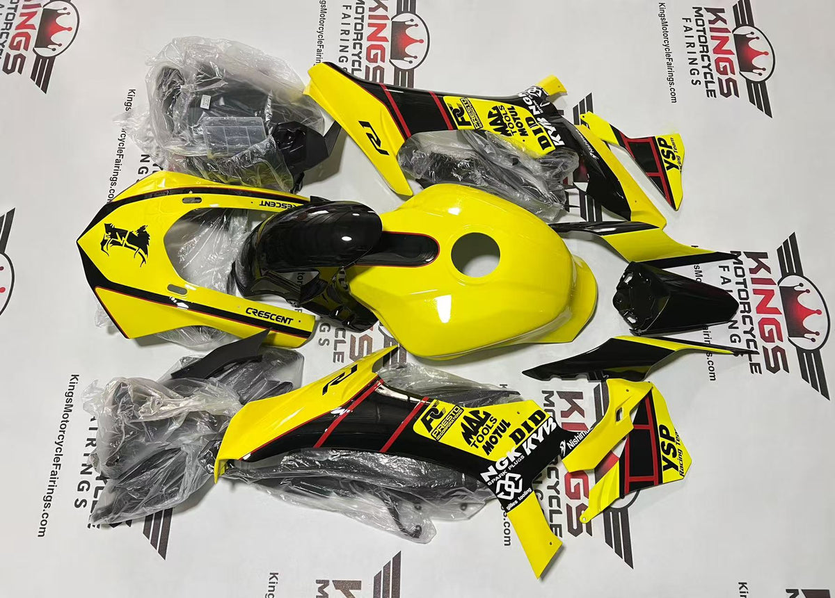 Yamaha R1 Fairings (2015-2019) Yellow, Black, Red Stripe at KingsMotorcycleFairings.com