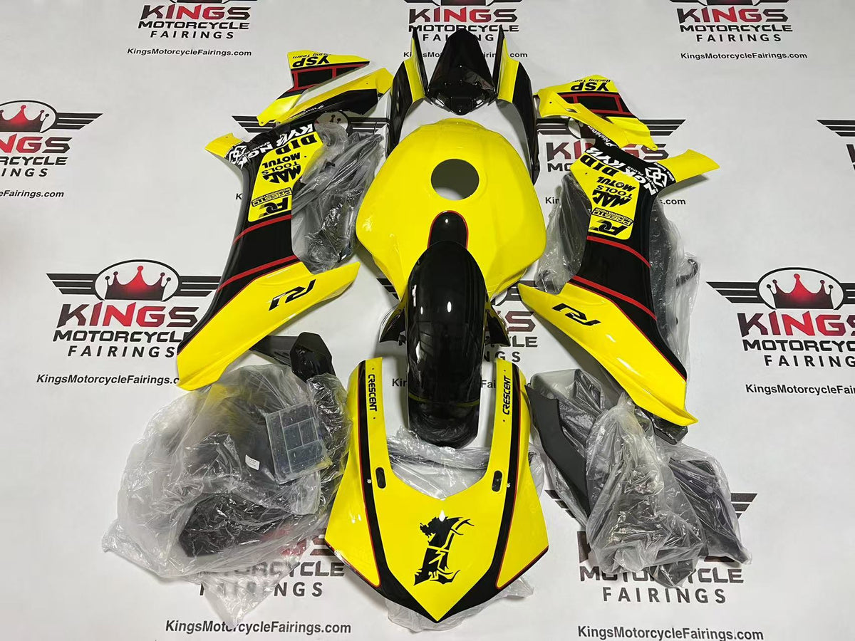 Yamaha R1 Fairings (2015-2019) Yellow, Black, Red Stripe from KingsMotorcycleFairings.com