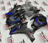 Yamaha R1 Fairings (2020-2025) Faux Carbon Fiber, Blue Stripe at KingsMotorcycleFairings.com