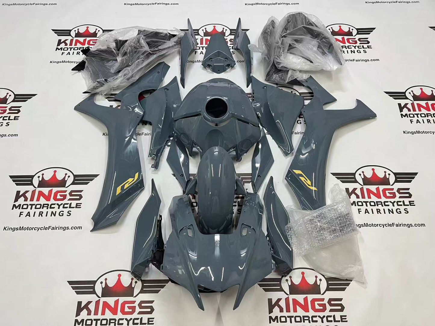 Yamaha R1 Fairings (2020-2025) Gray, Gold at KingsMotorcycleFairings.com
