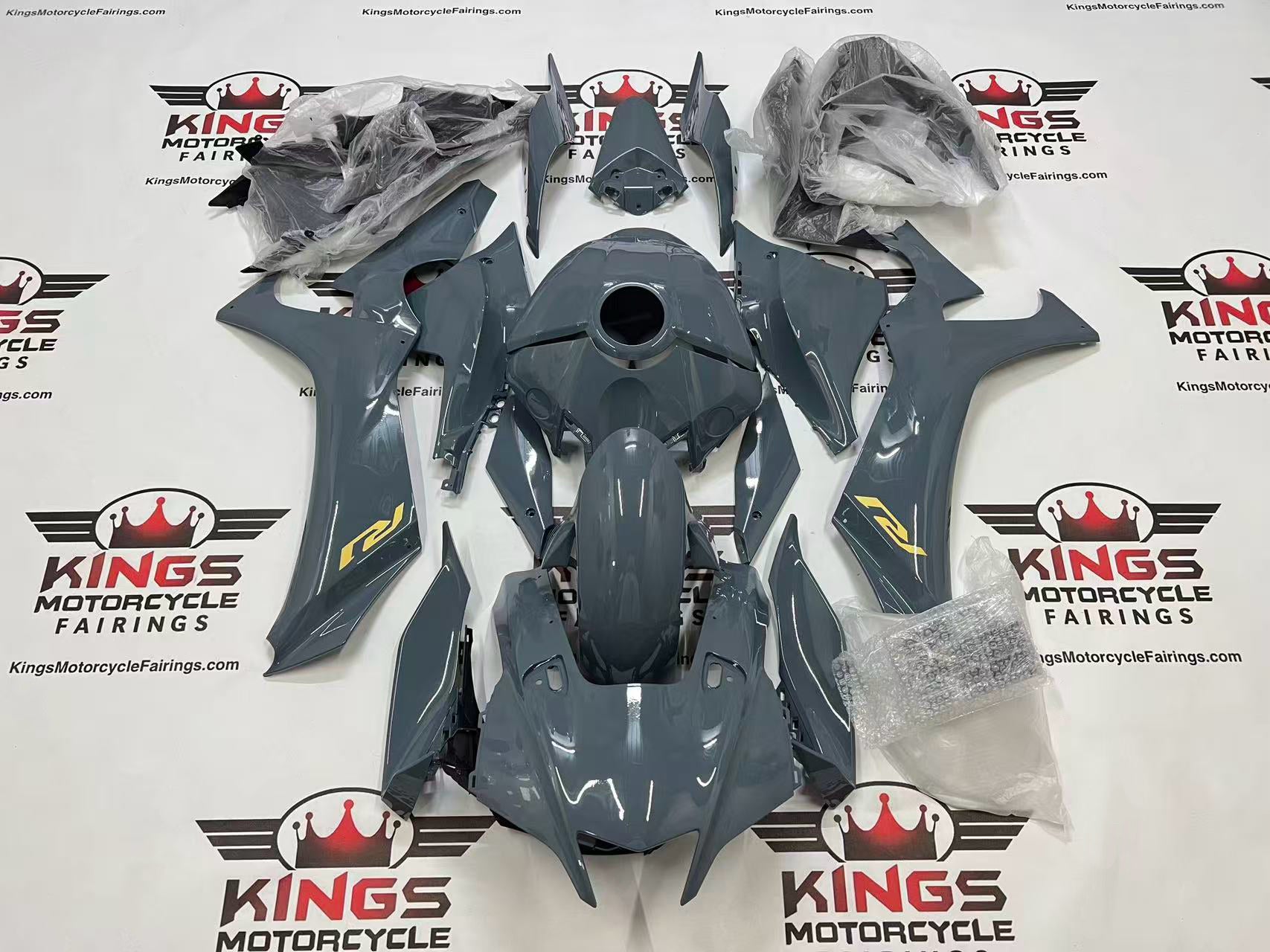 Yamaha R1 Fairings (2020-2025) Gray, Gold at KingsMotorcycleFairings.com
