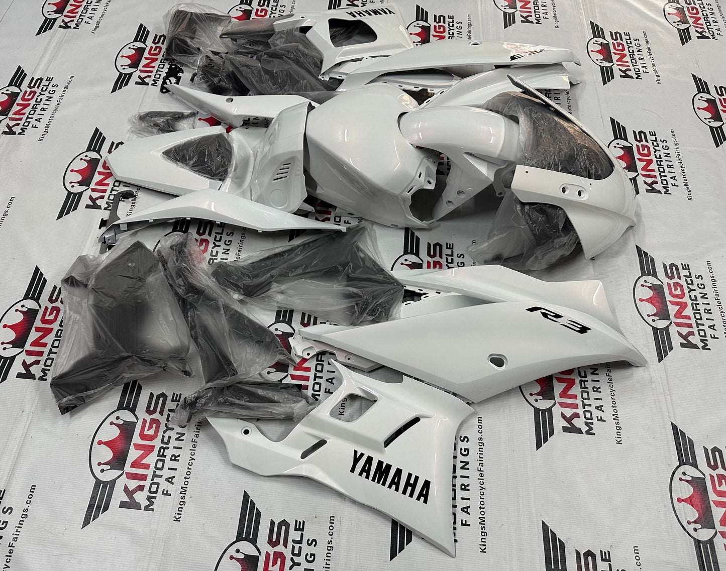 Yamaha R3 Fairing Kit (2019-2021) Pearl White, Black at KingsMotorcycleFairings.com