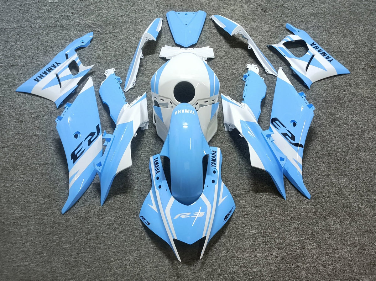 Yamaha R3 Fairing Kit (2022-2024) Light Blue, White at KingsMotorcycleFairings.com