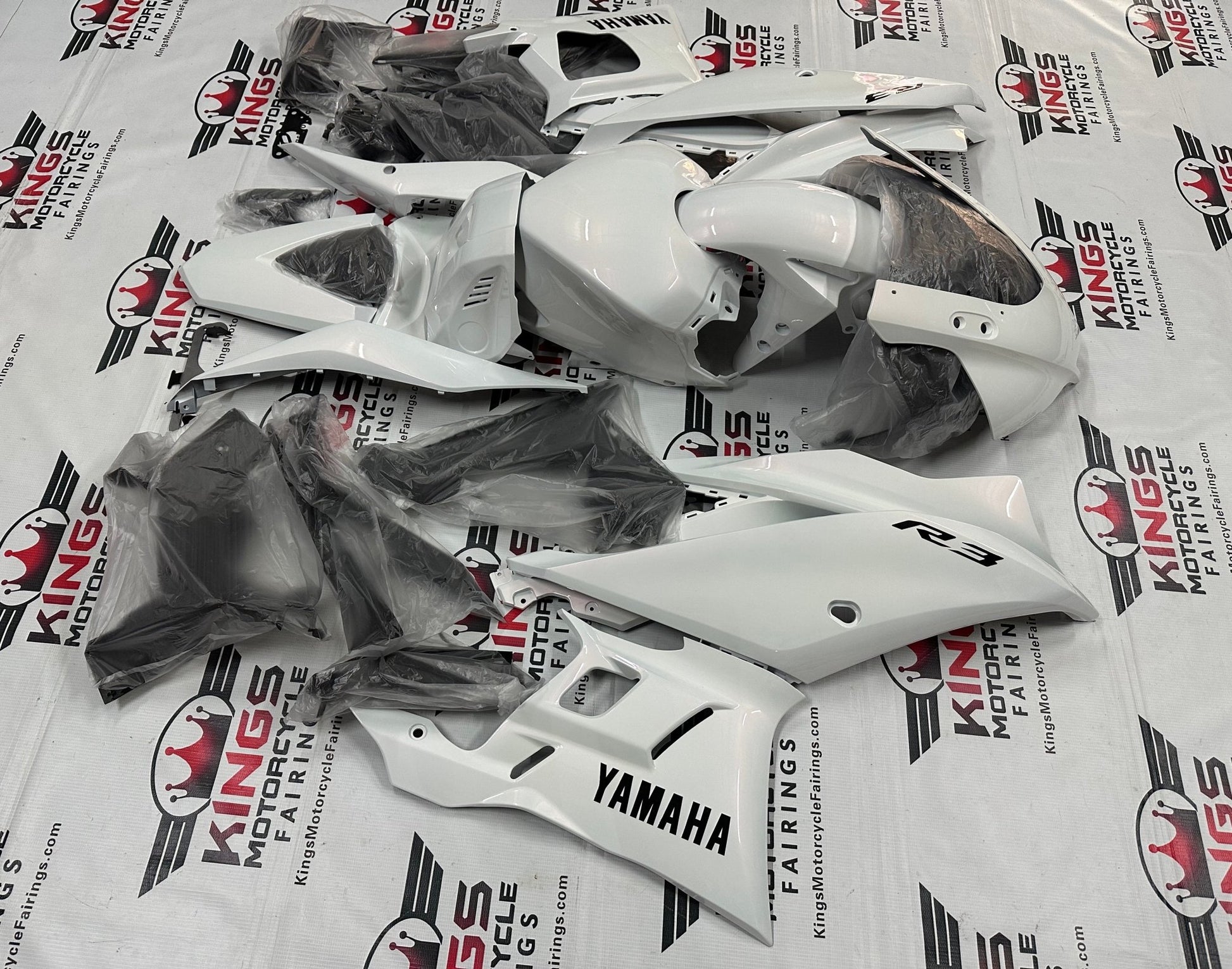 Yamaha R3 Fairing Kit (2022-2024) Pearl White, Black at KingsMotorcycleFairings.com