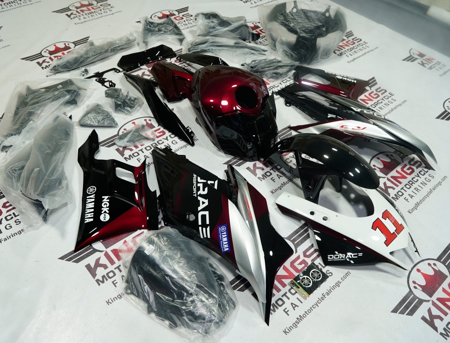 Yamaha R3 Fairing Set (2022-2024) Dark Red, Silver, Black, White at KingsMotorcycleFairings.com
