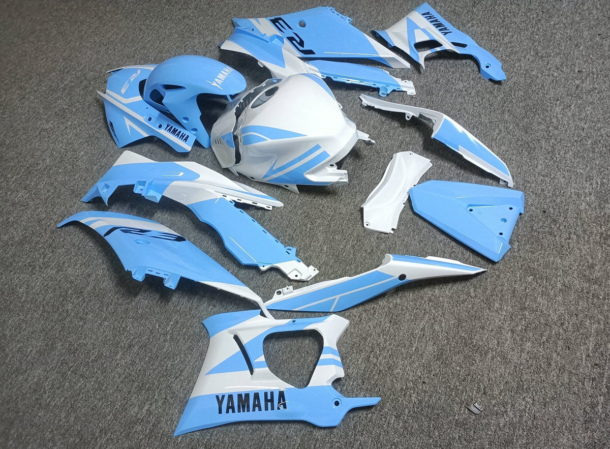 Yamaha R3 Fairing Set (2022-2024) Light Blue, White from KingsMotorcycleFairings.com
