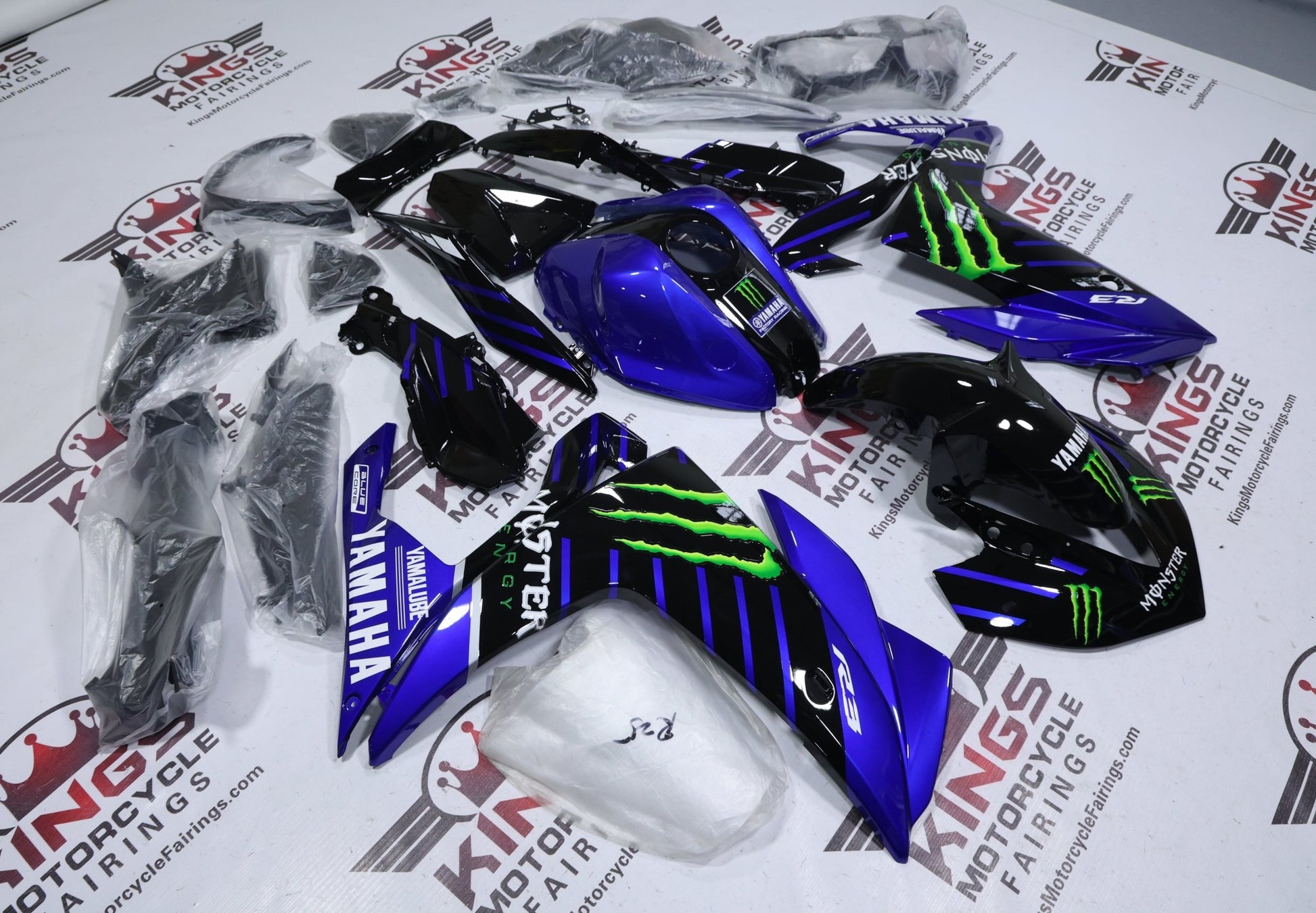 Yamaha R3 Fairings (2015-2018) Black, Blue, White, Green Monster at KingsMotorcycleFairings.com